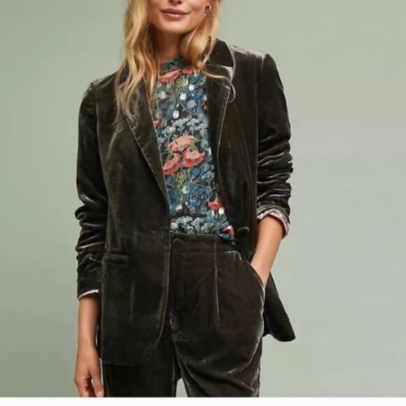 Anthropolgie ett:twa Gallery Velvet Womens Blazer Jacket Taupe Brown Size 0 - Picture 1 of 9